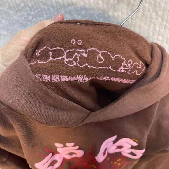 Sp5der Brown Pink Angel Number 555 Young Thug Pullover Hoodie Size Large - Picture 3 of 7